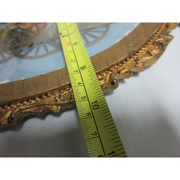 VTG Decoupage Picture 3D Victorian Style Gold Oval Frame Lace Trim 12" x10" - Picture 7 of 8